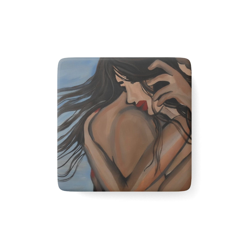 Twin Flame Porcelain Magnet, Square